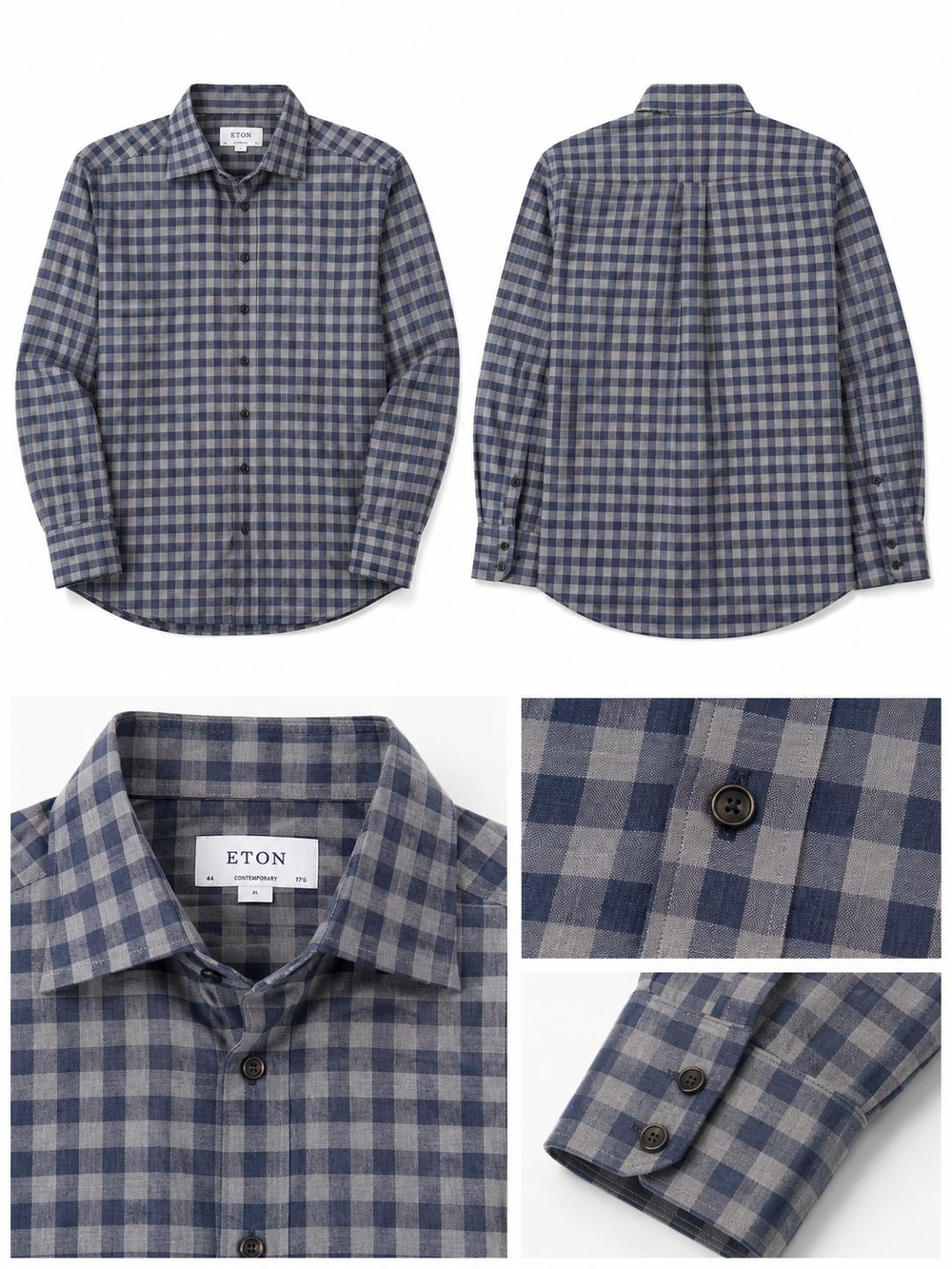 Eton Men's Navy and Gray Gingham Button-Down Shirt